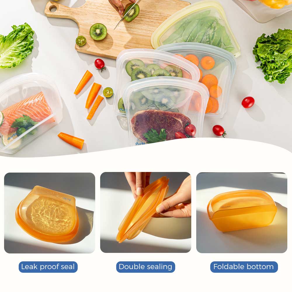 Durbl-Silicone Reusable Bags For Food Storage-Folding Kit 4-Pack