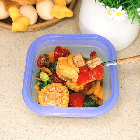 Durbl silicone work lunch container filled with vegetables and meal prep food