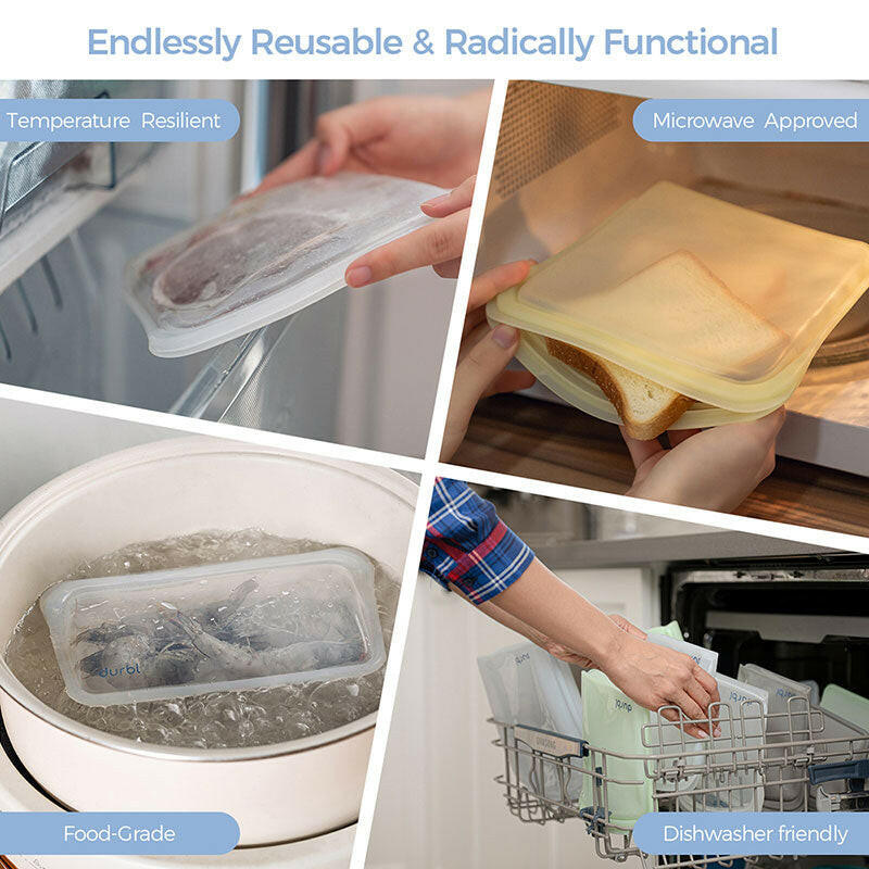Reusable silicone bags for freezer, microwave, boiling, and dishwasher use - food grade safe