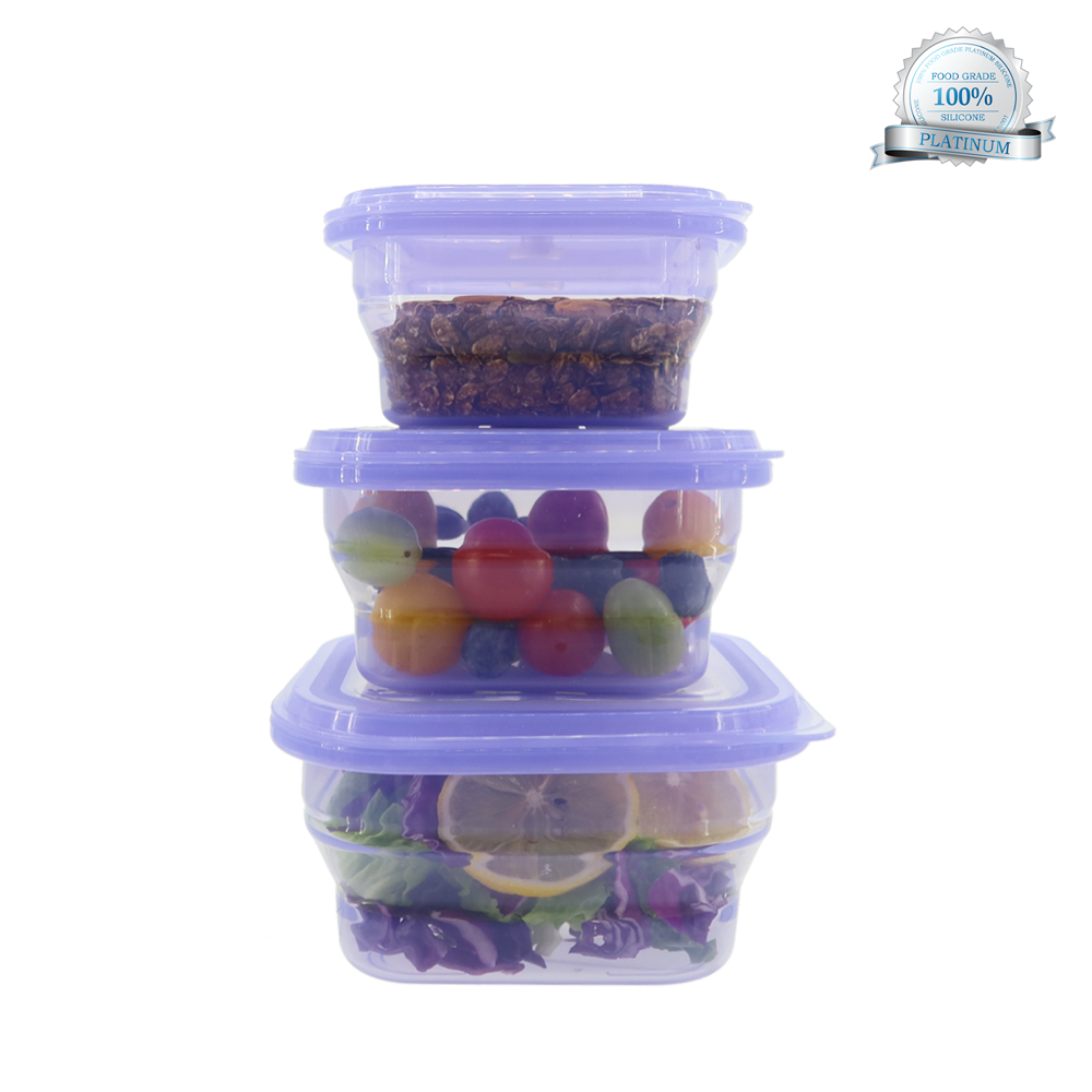 USAopoly 3-Cup Square Sandwich Food Storage Containers with Airtight Plastic Lids, Grape Purple, 6-Pack Meal Prep Containers